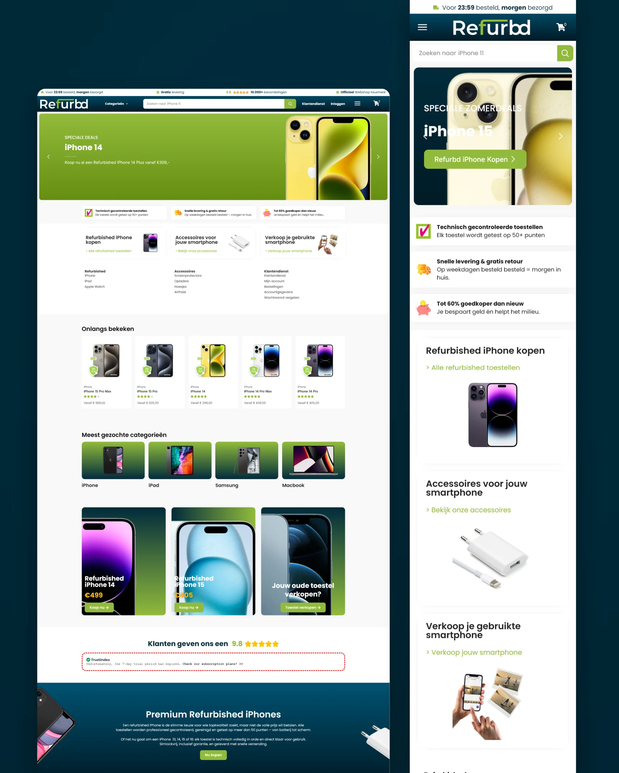 Mockup van de Refurbd webshop