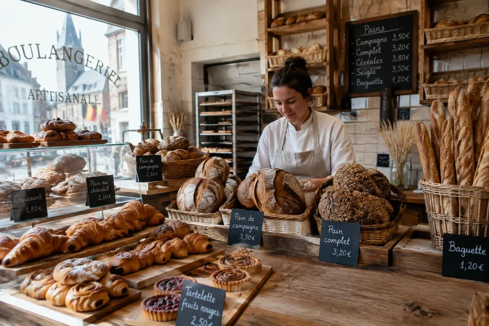 Illustratief beeld van een bakkerij met vers brood en gebak