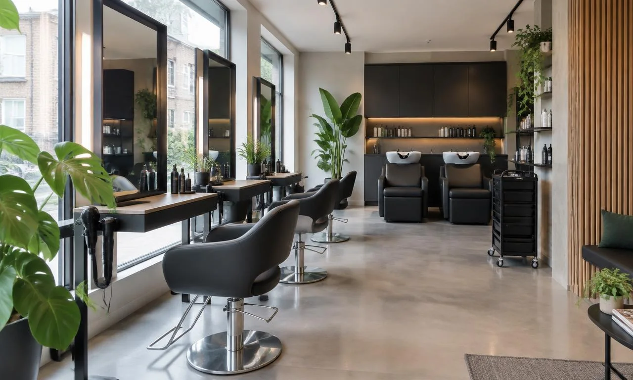 Illustratief beeld van een kapsalon met stylingstoelen