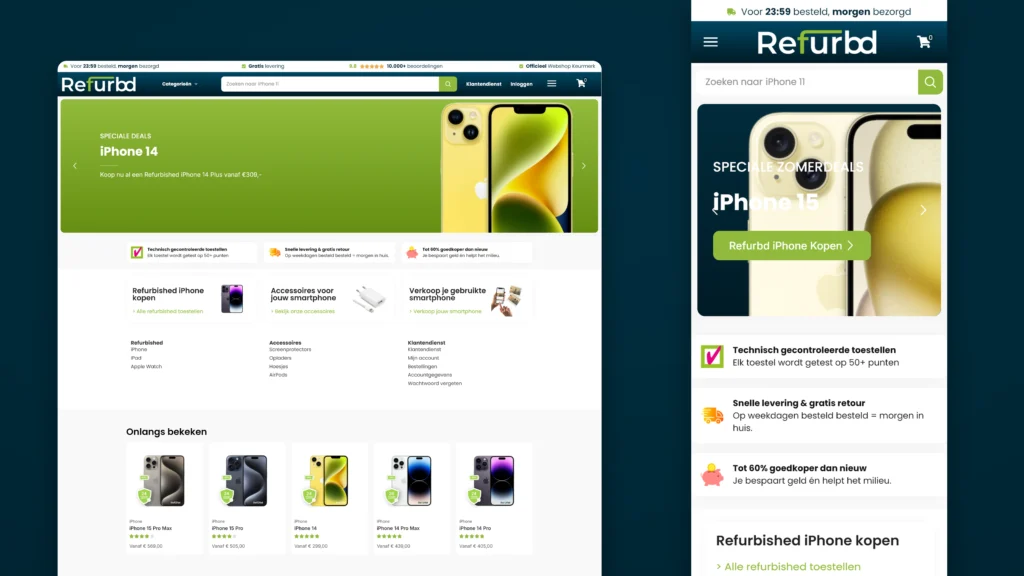 Mockup van de Refurbd webshop
