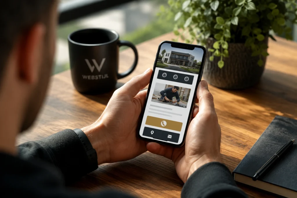 Een website op gsm met het telefoonnummer meteen in beeld