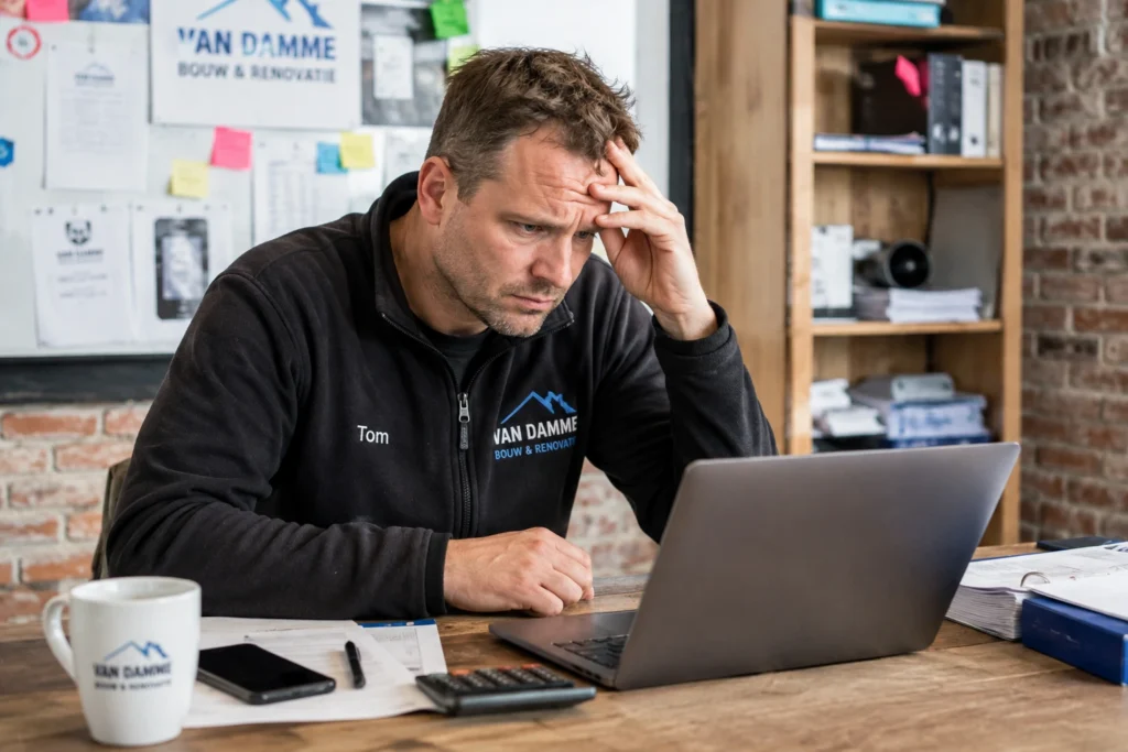 Een vakman die zich afvraagt waarom er geen klanten uit zijn website komen